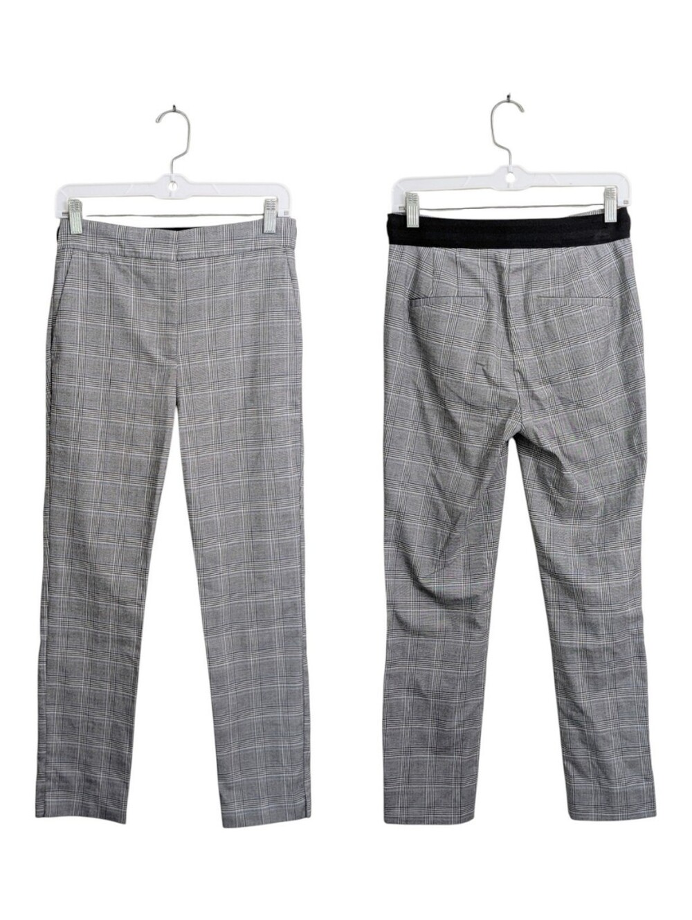 Zara Woman Gray Plaid Straight Leg Ankle Trousers Sz S Check Pants Career Office